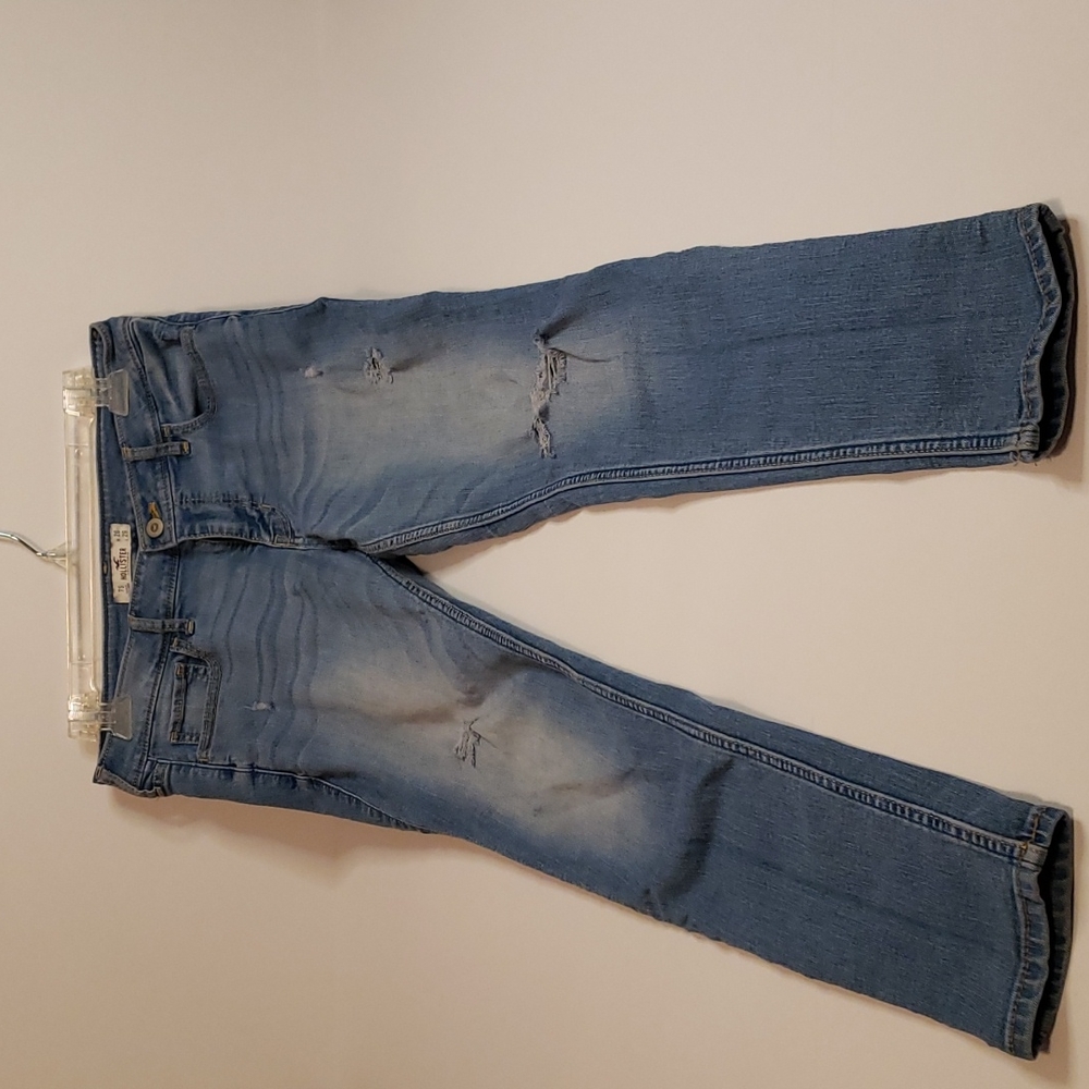 Hollister Super Skinny Distressed Jeans Womens 7S W28 L29 Med Wash Blue Ripped